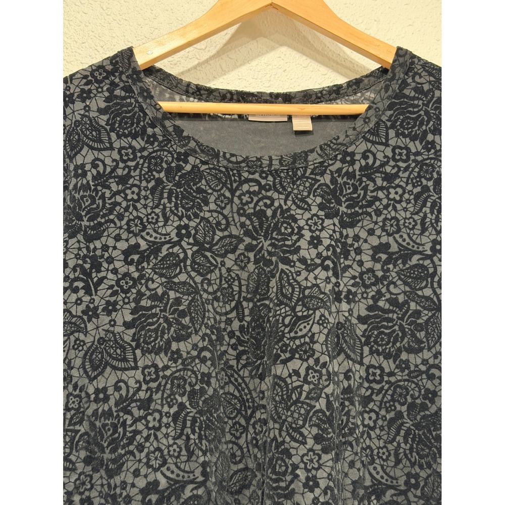 Black Floral Burnout Velvet Mesh Top 3 / XL Whimsigoth Witchy Goth Dark Romantic - Picture 3 of 8